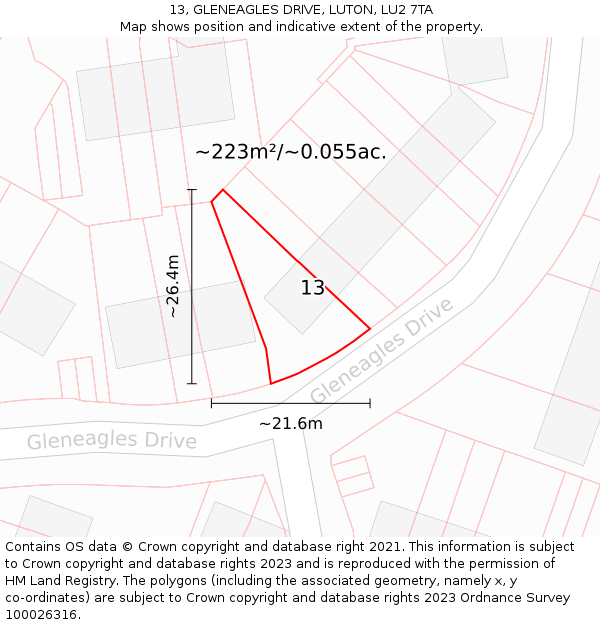 13, GLENEAGLES DRIVE, LUTON, LU2 7TA: Plot and title map