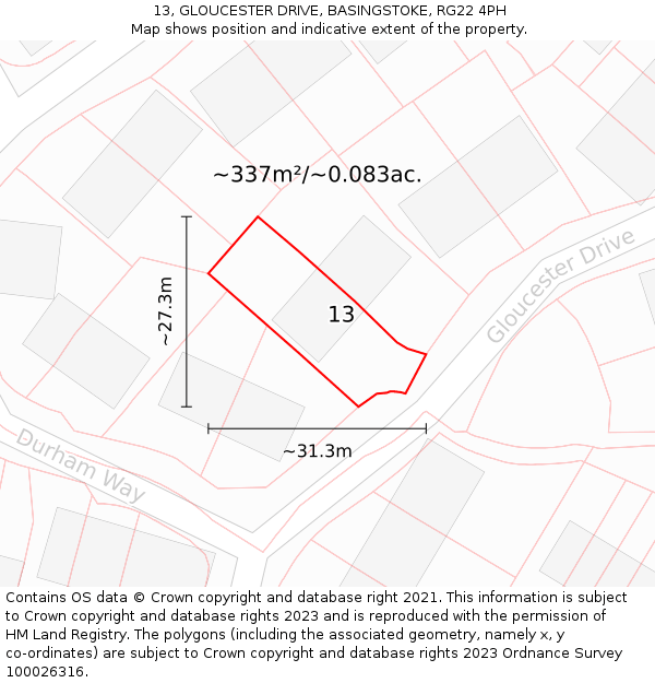 13, GLOUCESTER DRIVE, BASINGSTOKE, RG22 4PH: Plot and title map