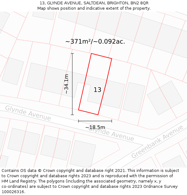 13, GLYNDE AVENUE, SALTDEAN, BRIGHTON, BN2 8QR: Plot and title map