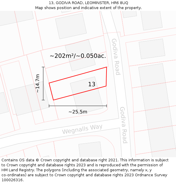 13, GODIVA ROAD, LEOMINSTER, HR6 8UQ: Plot and title map