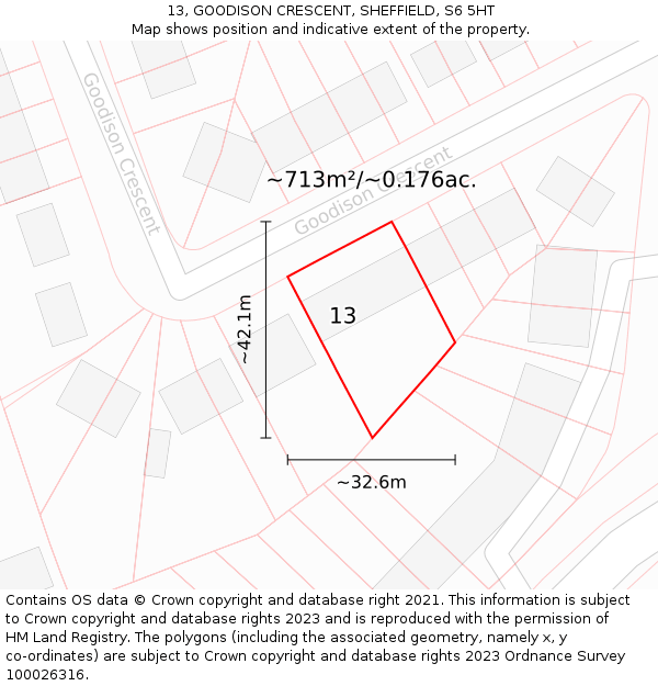 13, GOODISON CRESCENT, SHEFFIELD, S6 5HT: Plot and title map