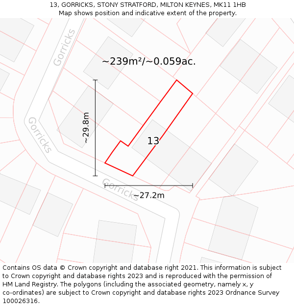 13, GORRICKS, STONY STRATFORD, MILTON KEYNES, MK11 1HB: Plot and title map