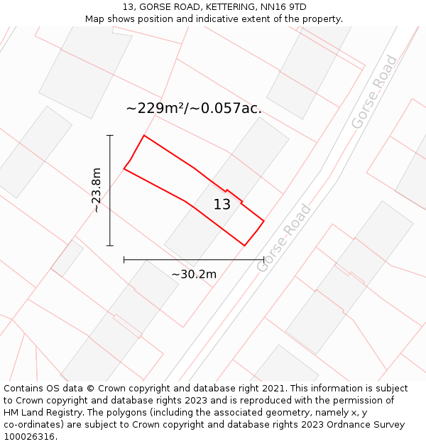 13, GORSE ROAD, KETTERING, NN16 9TD: Plot and title map