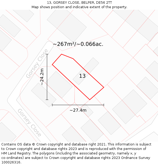 13, GORSEY CLOSE, BELPER, DE56 2TT: Plot and title map