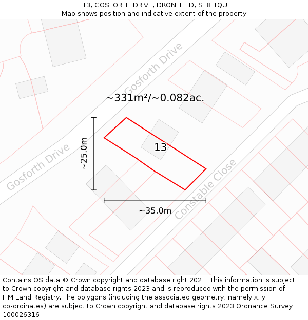 13, GOSFORTH DRIVE, DRONFIELD, S18 1QU: Plot and title map