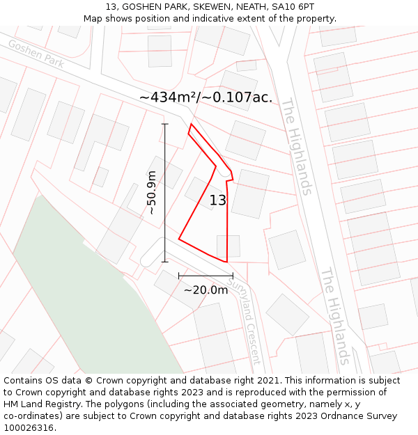 13, GOSHEN PARK, SKEWEN, NEATH, SA10 6PT: Plot and title map