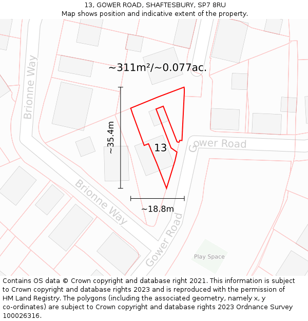 13, GOWER ROAD, SHAFTESBURY, SP7 8RU: Plot and title map