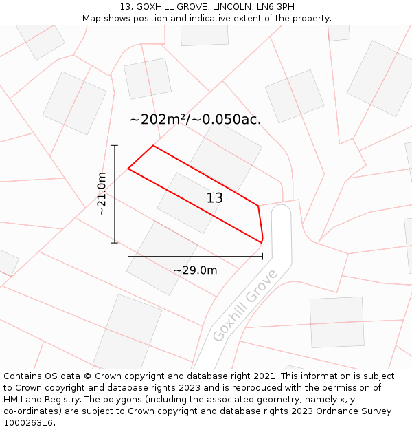 13, GOXHILL GROVE, LINCOLN, LN6 3PH: Plot and title map