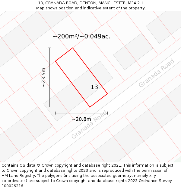 13, GRANADA ROAD, DENTON, MANCHESTER, M34 2LL: Plot and title map