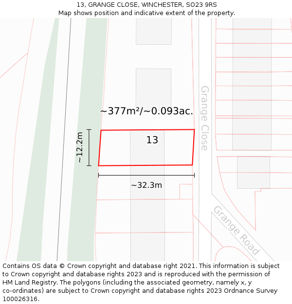 13, GRANGE CLOSE, WINCHESTER, SO23 9RS: Plot and title map