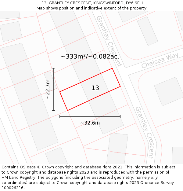 13, GRANTLEY CRESCENT, KINGSWINFORD, DY6 9EH: Plot and title map