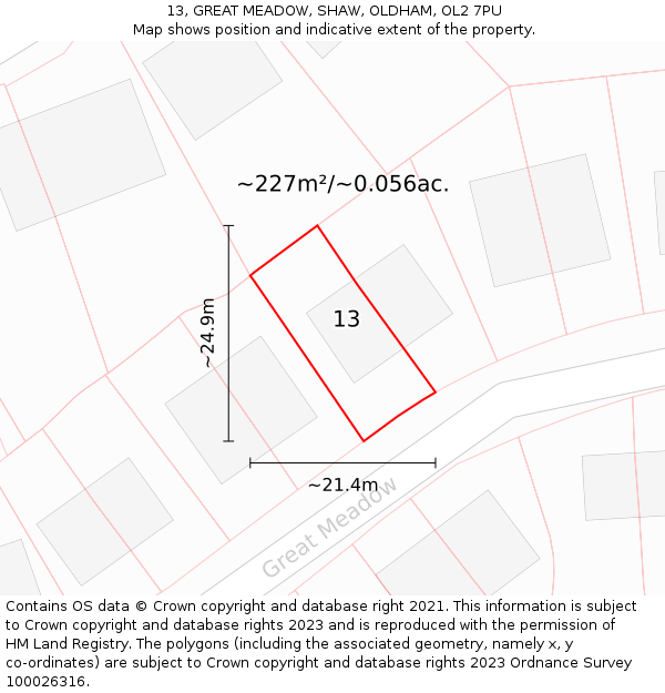 13, GREAT MEADOW, SHAW, OLDHAM, OL2 7PU: Plot and title map