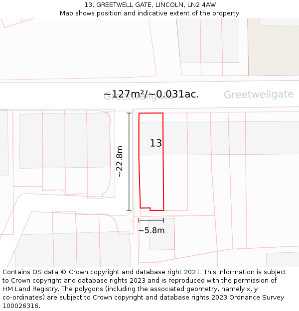 13, GREETWELL GATE, LINCOLN, LN2 4AW: Plot and title map