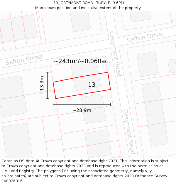 13, GREYMONT ROAD, BURY, BL9 6PN: Plot and title map