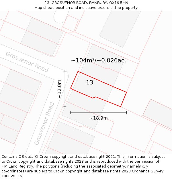 13, GROSVENOR ROAD, BANBURY, OX16 5HN: Plot and title map