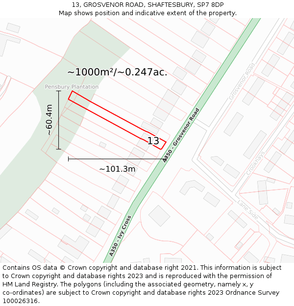 13, GROSVENOR ROAD, SHAFTESBURY, SP7 8DP: Plot and title map