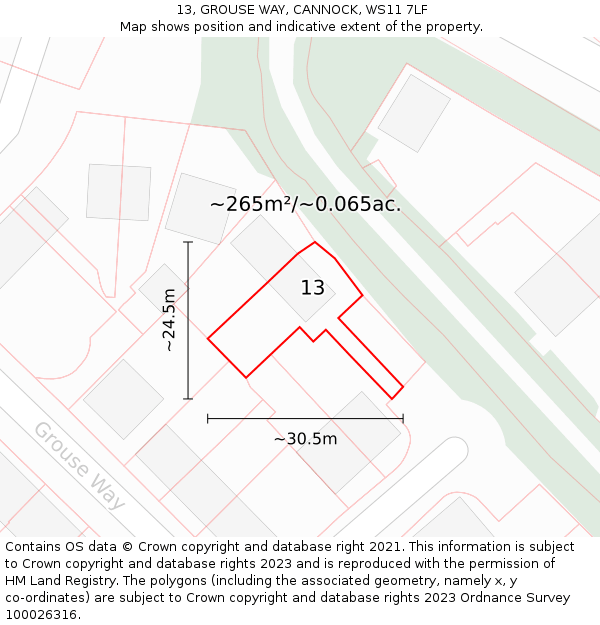 13, GROUSE WAY, CANNOCK, WS11 7LF: Plot and title map