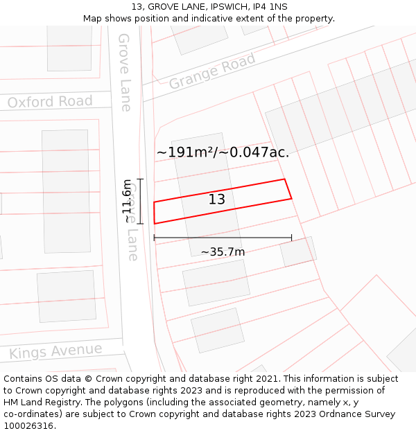 13, GROVE LANE, IPSWICH, IP4 1NS: Plot and title map