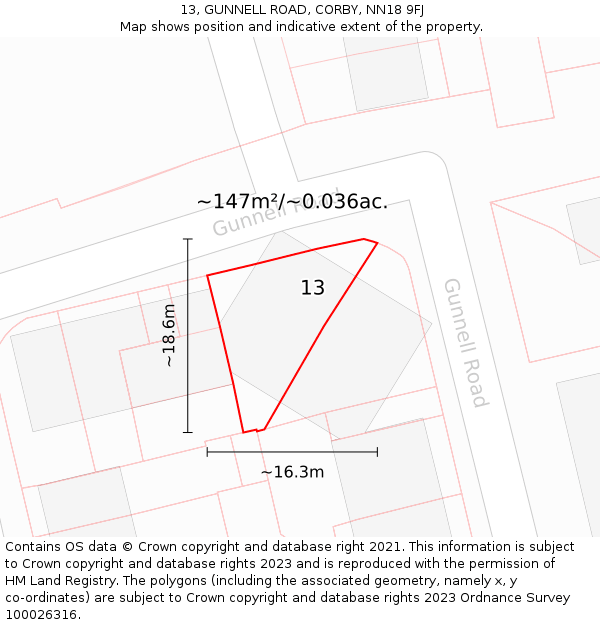 13, GUNNELL ROAD, CORBY, NN18 9FJ: Plot and title map