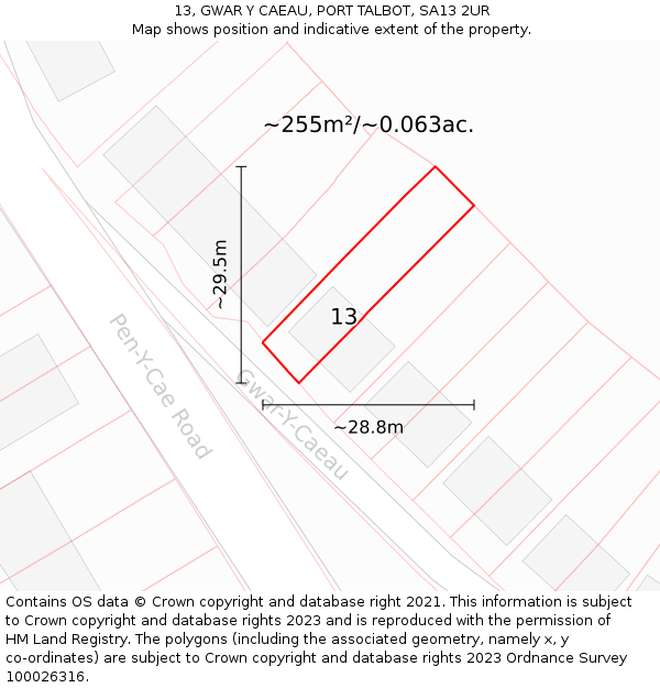 13, GWAR Y CAEAU, PORT TALBOT, SA13 2UR: Plot and title map