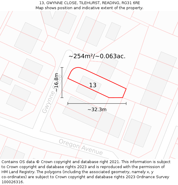 13, GWYNNE CLOSE, TILEHURST, READING, RG31 6RE: Plot and title map