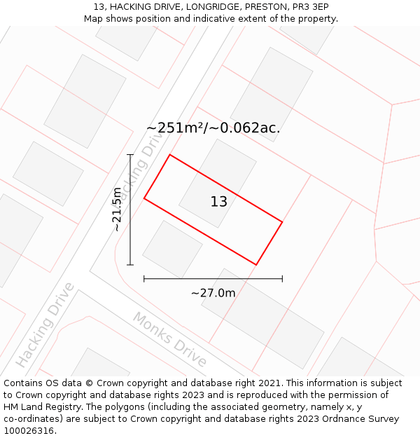 13, HACKING DRIVE, LONGRIDGE, PRESTON, PR3 3EP: Plot and title map