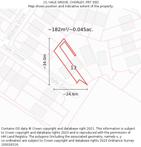 13, HALE GROVE, CHORLEY, PR7 3SD: Plot and title map