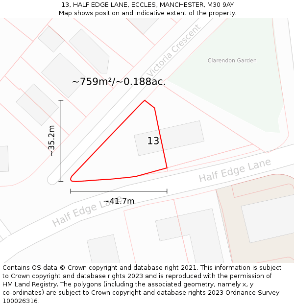 13, HALF EDGE LANE, ECCLES, MANCHESTER, M30 9AY: Plot and title map
