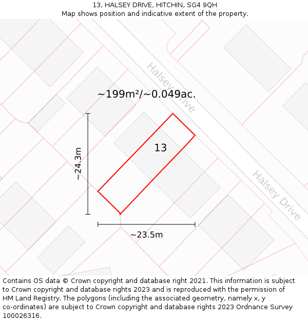 13, HALSEY DRIVE, HITCHIN, SG4 9QH: Plot and title map