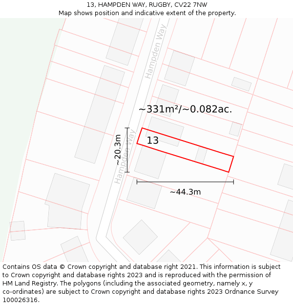 13, HAMPDEN WAY, RUGBY, CV22 7NW: Plot and title map