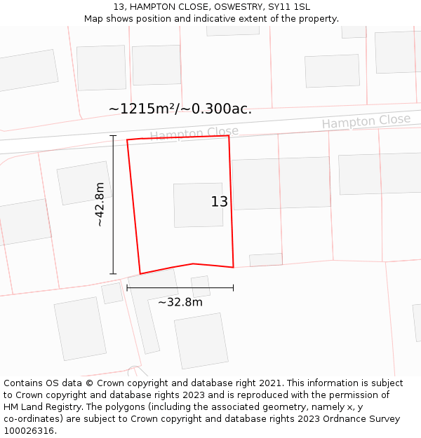 13, HAMPTON CLOSE, OSWESTRY, SY11 1SL: Plot and title map