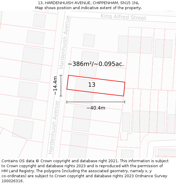 13, HARDENHUISH AVENUE, CHIPPENHAM, SN15 1NL: Plot and title map