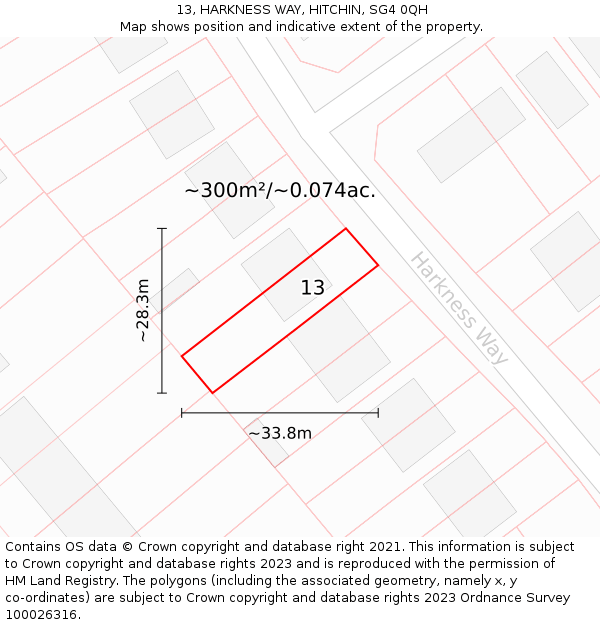 13, HARKNESS WAY, HITCHIN, SG4 0QH: Plot and title map