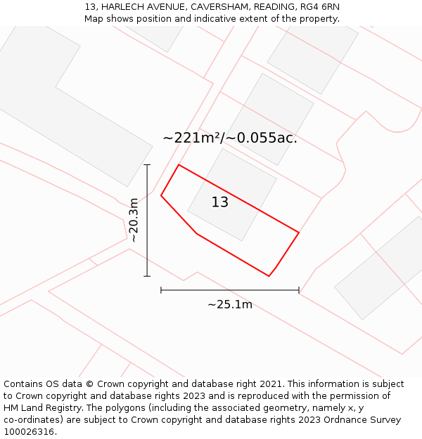 13, HARLECH AVENUE, CAVERSHAM, READING, RG4 6RN: Plot and title map