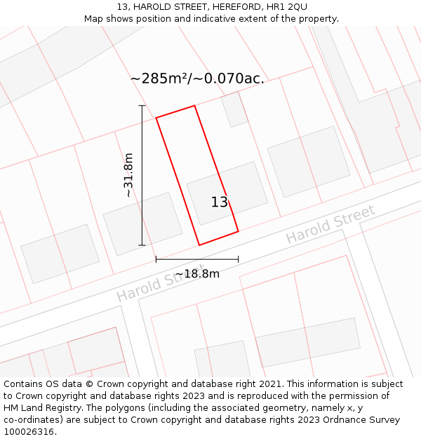 13, HAROLD STREET, HEREFORD, HR1 2QU: Plot and title map