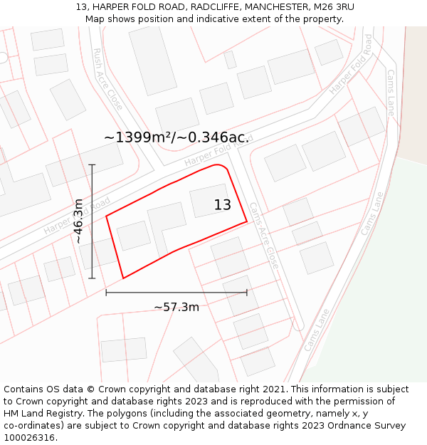 13, HARPER FOLD ROAD, RADCLIFFE, MANCHESTER, M26 3RU: Plot and title map