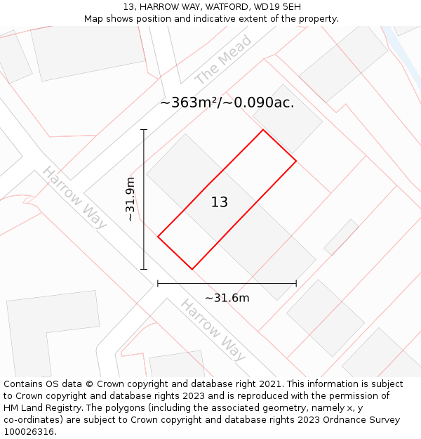 13, HARROW WAY, WATFORD, WD19 5EH: Plot and title map