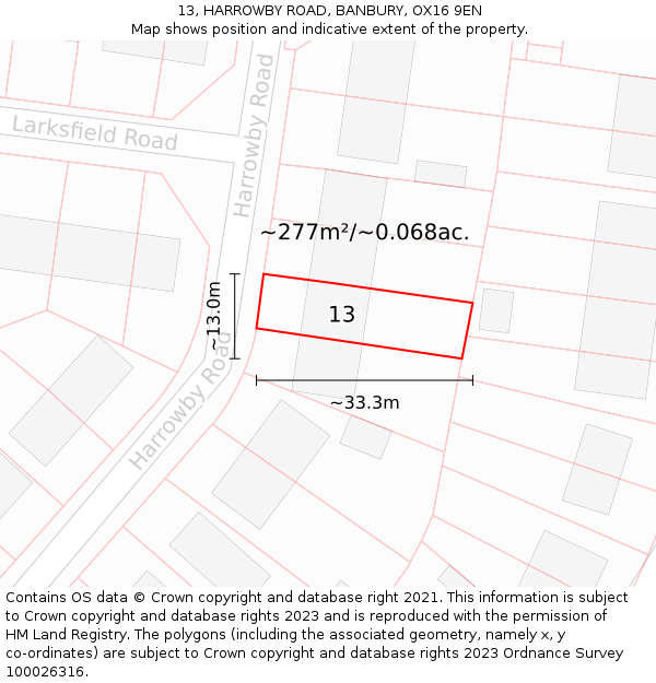 13, HARROWBY ROAD, BANBURY, OX16 9EN: Plot and title map