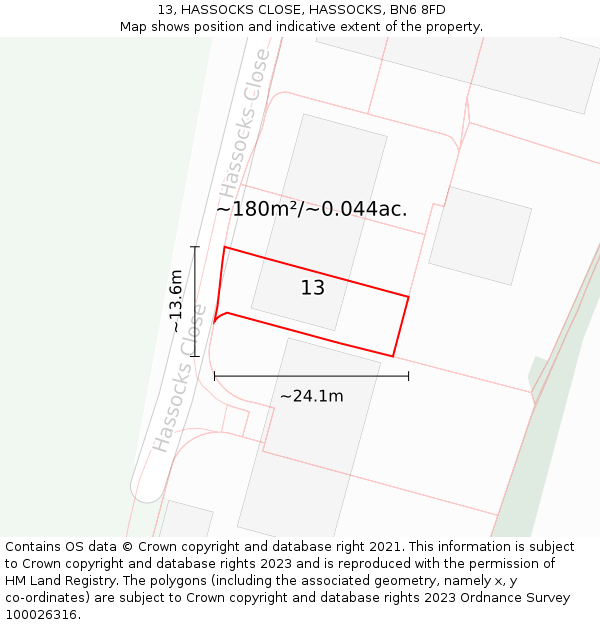 13, HASSOCKS CLOSE, HASSOCKS, BN6 8FD: Plot and title map