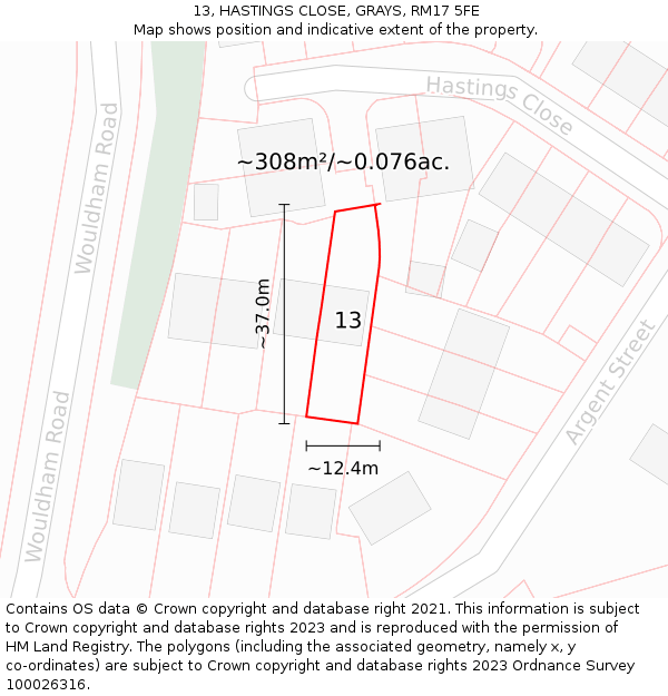 13, HASTINGS CLOSE, GRAYS, RM17 5FE: Plot and title map