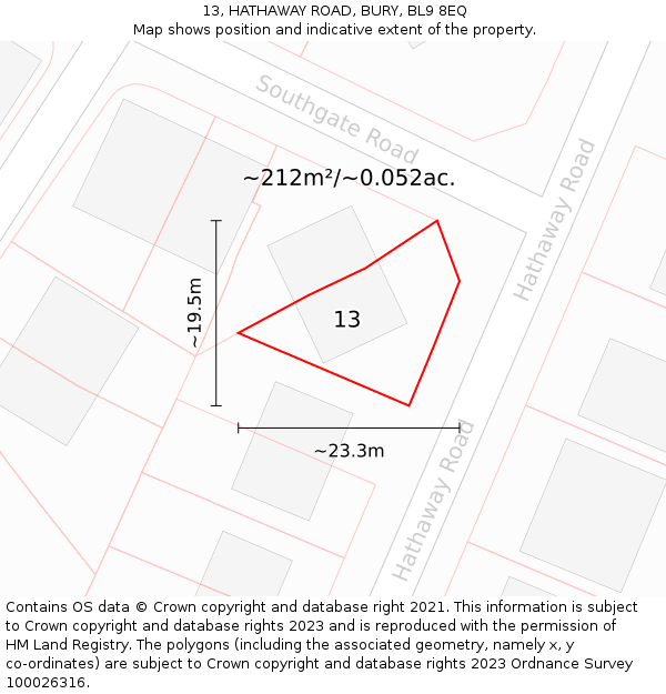13, HATHAWAY ROAD, BURY, BL9 8EQ: Plot and title map