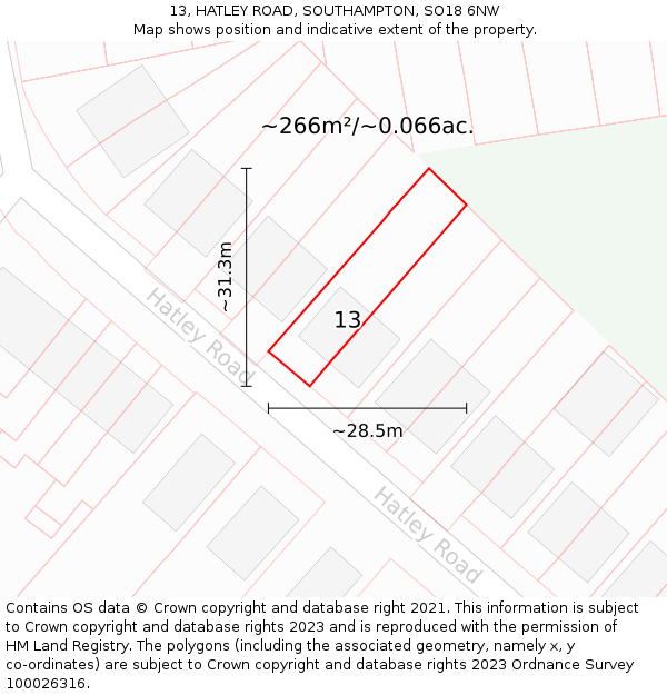 13, HATLEY ROAD, SOUTHAMPTON, SO18 6NW: Plot and title map