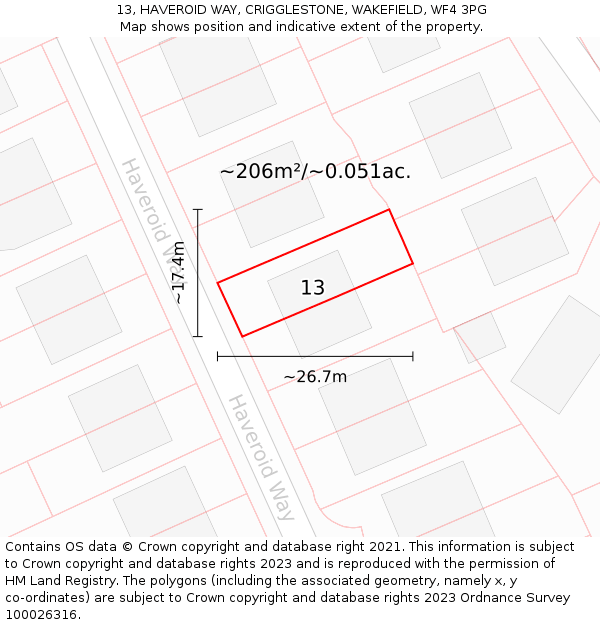 13, HAVEROID WAY, CRIGGLESTONE, WAKEFIELD, WF4 3PG: Plot and title map