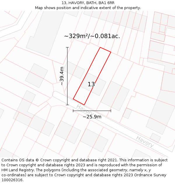 13, HAVORY, BATH, BA1 6RR: Plot and title map