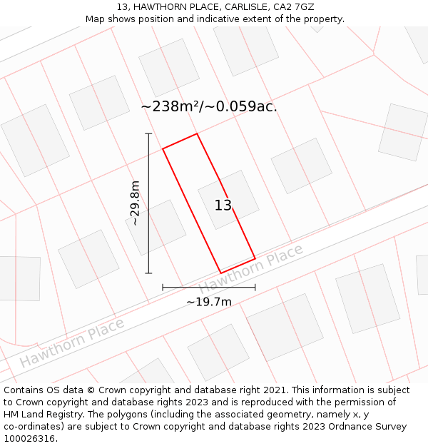 13, HAWTHORN PLACE, CARLISLE, CA2 7GZ: Plot and title map