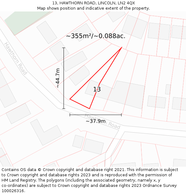 13, HAWTHORN ROAD, LINCOLN, LN2 4QX: Plot and title map