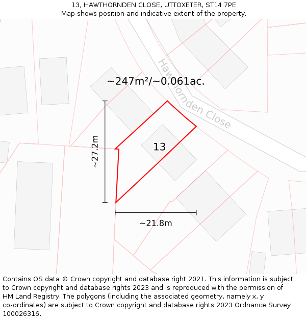13, HAWTHORNDEN CLOSE, UTTOXETER, ST14 7PE: Plot and title map