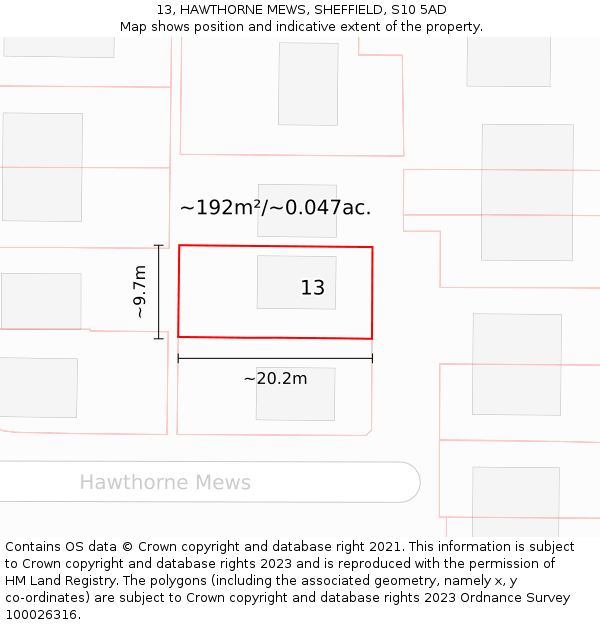 13, HAWTHORNE MEWS, SHEFFIELD, S10 5AD: Plot and title map