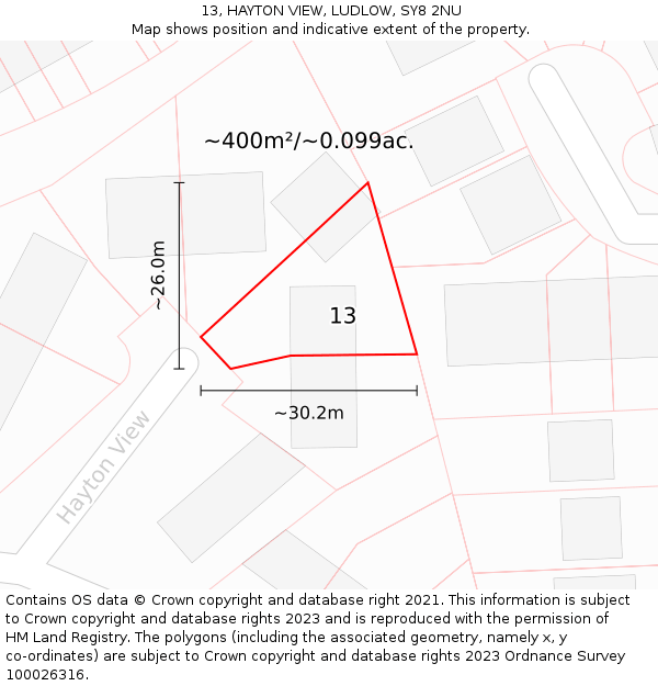 13, HAYTON VIEW, LUDLOW, SY8 2NU: Plot and title map