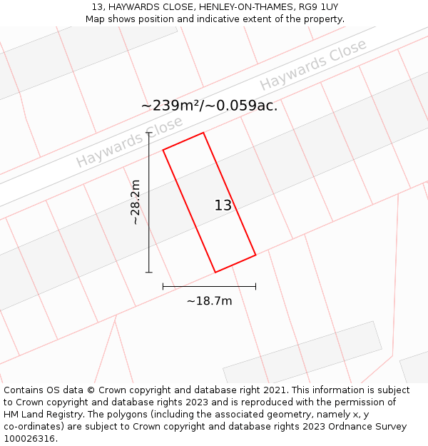 13, HAYWARDS CLOSE, HENLEY-ON-THAMES, RG9 1UY: Plot and title map